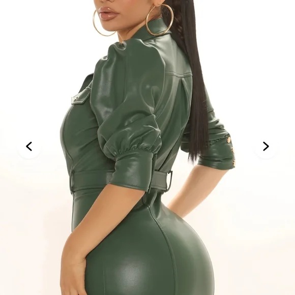 Fashion Nova Olive Green Faux Leather Belted Midi Dress - Picture 3 of 3